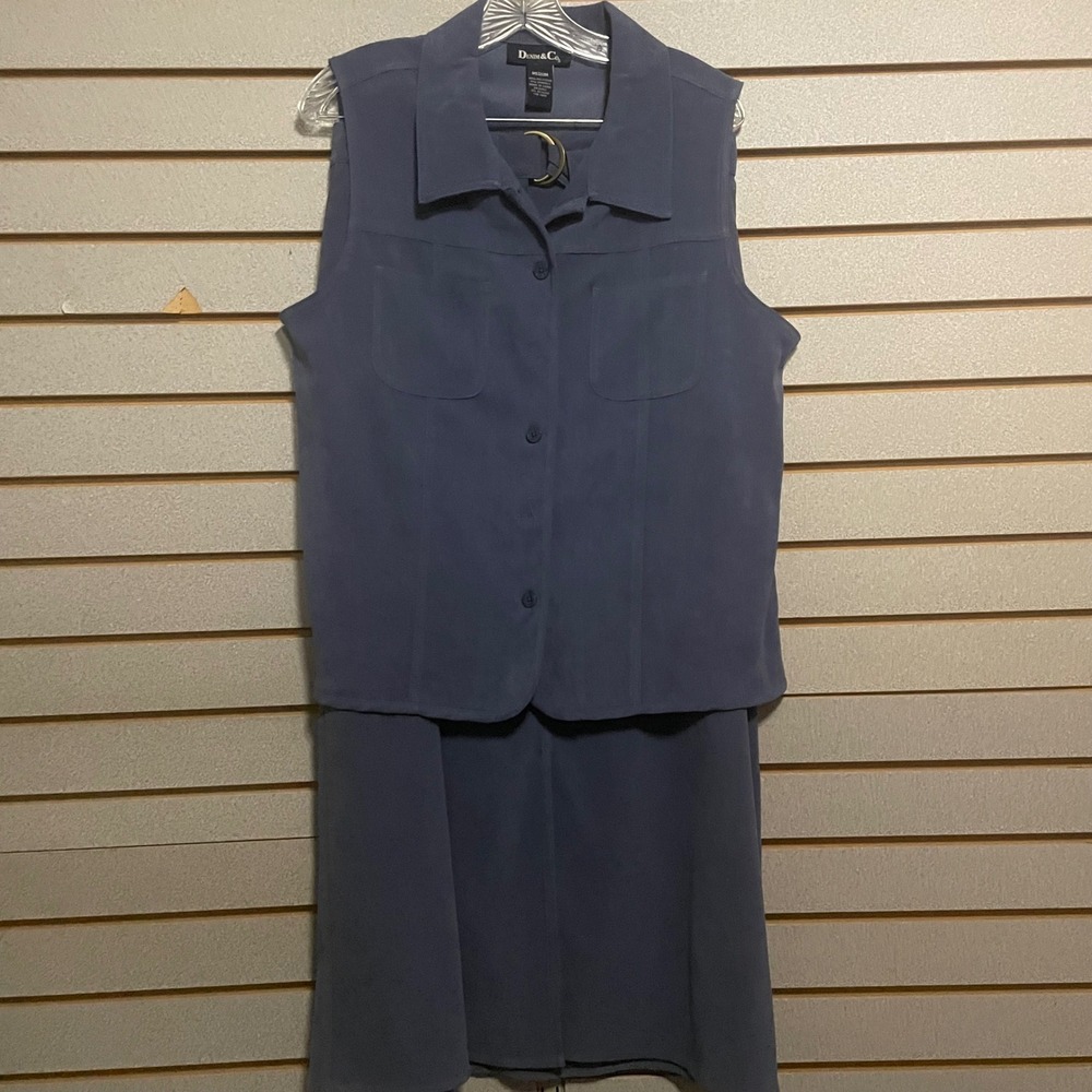 Denim & Co. Skirt‎ Set Sleeveless Vest Button Front Pockets Career Medium